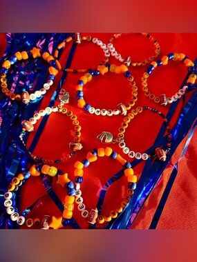Chicago Bears Beaded charm Bracelet Orange & Blue Football Tailgate Outfit idea